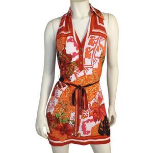 CACHE Mini Dress/Long Top, S, Ultra short, Collar, Sash/Belt, Snaps, Sleeveless